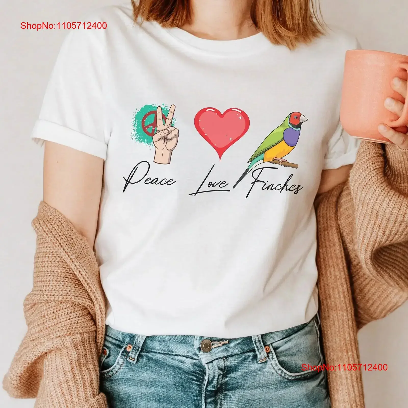 Finch T Shirt Peace Love Finches Lady Gouldian Rainbow Bird Mom s for Dads vintage Washed Casual Stretched Slightly streetwear