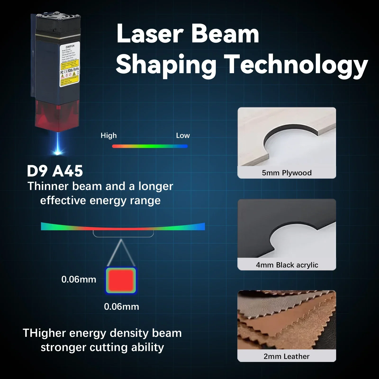 DIMIFUN D9 4,5 W Dokładny wycinarka laserowa CNC - Mini grawer laserowy 4,5 W z niebieskim laserem do obróbki drewna, skóry i akrylu