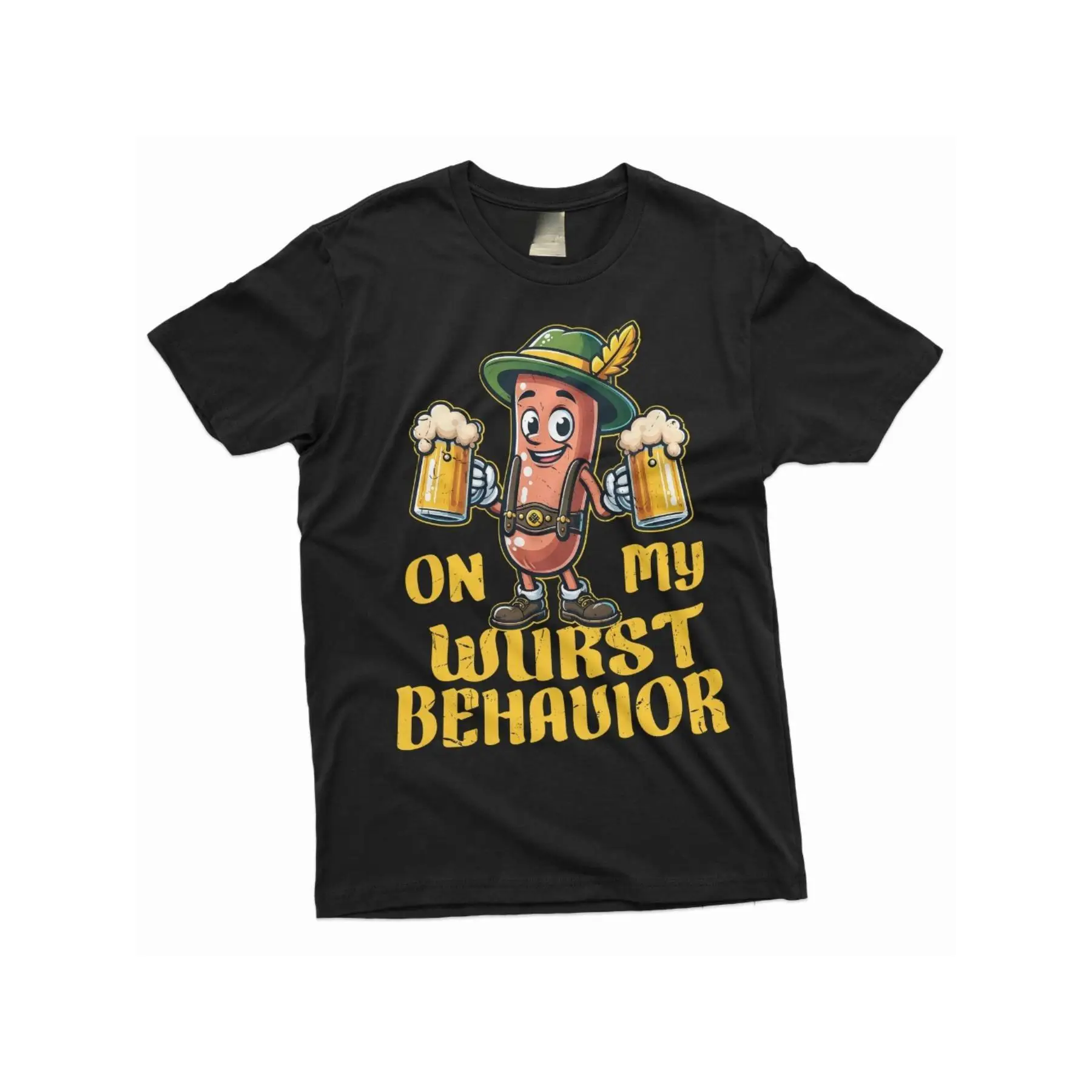 

Funny On My Wurst Behavior T-shirt Men Women's German Sausage Pun Graphic Tee Beer Lover Gift Oktoberfest Party Top