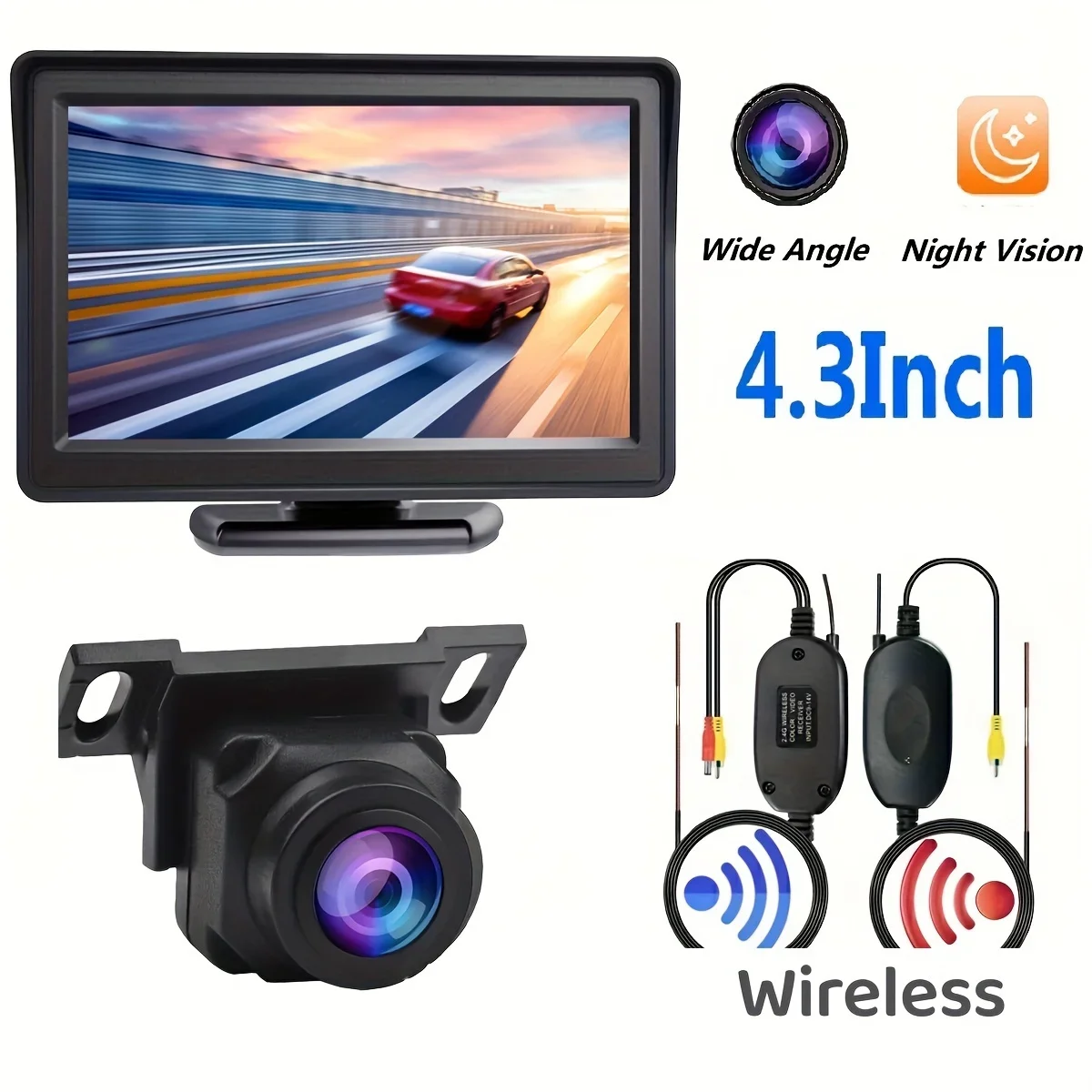 

4.3In Monitor Vehicle HD Wireless Rear View Camera Car Reverse Parking Backup Image Transmitter Receiver Kit