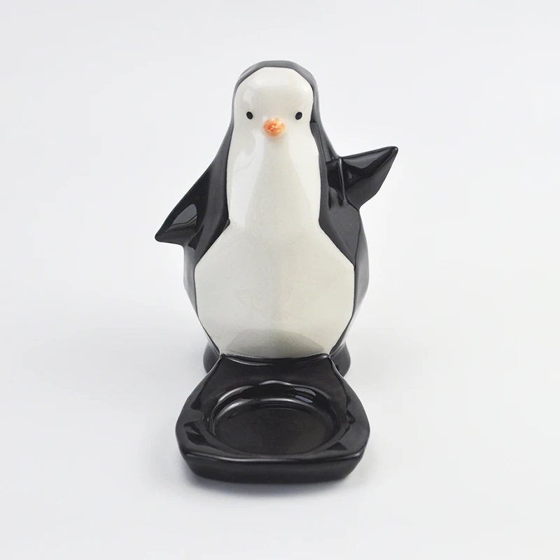 TingKe-Simple Polygon Origami Penguin Shape Ceramic Candle Holder, Table Decoration, Creative Animal Ornament, Home Decoration