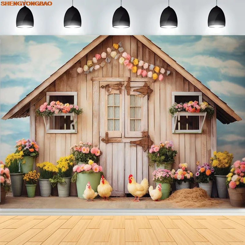 

Indoor Tent Children Birthday Photography Backdrops Props Happy Easter Day Rabbits Butterfly Eggs Flowers Photo Background TG-01