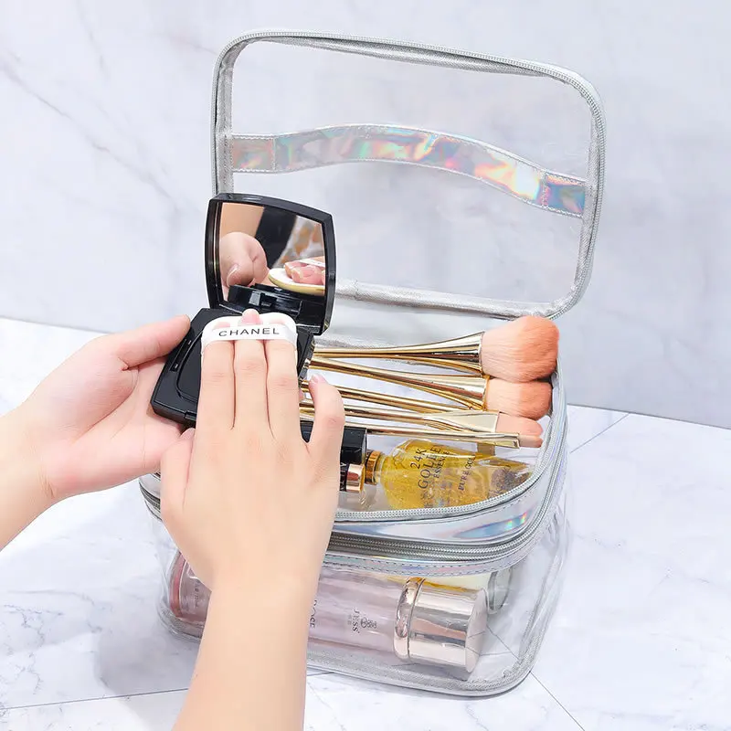 Portable Travel Toiletry Storage Bag, Large Makeup Case, Large Capacity, Waterproof, Multi-Layered Makeup Bag, Can Be Used for Travel, Makeup, Desktop Storage, Waterproof and Moisture-Proof, Double-Layered Design, Large Capacity Storage, Can Be Used to Store Cushion Foundation, Blush, Lipstick, Eyebrow Pencil, Mascara, Powder, Eye Shadow, Facial Cleanser, Essence Water, Face Cream, Etc., Double-Layered Classification Storage, Increased Capacity, Portable Handle
