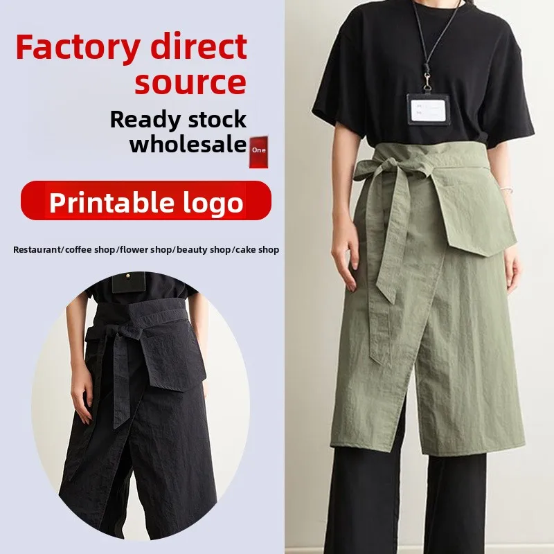 Custom Logo Printed Apron For Coffee Shop Baking Pottery Staff Waterproof Workwear Restaurant Uniform