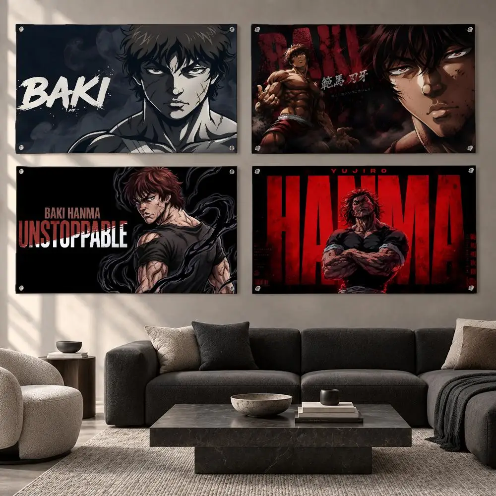 Anime B-Baki the Grappler Flags Fabric Pennant Banner, Apt Wall Decor, Living Corner, Bedroom, Studio, E-sports Room