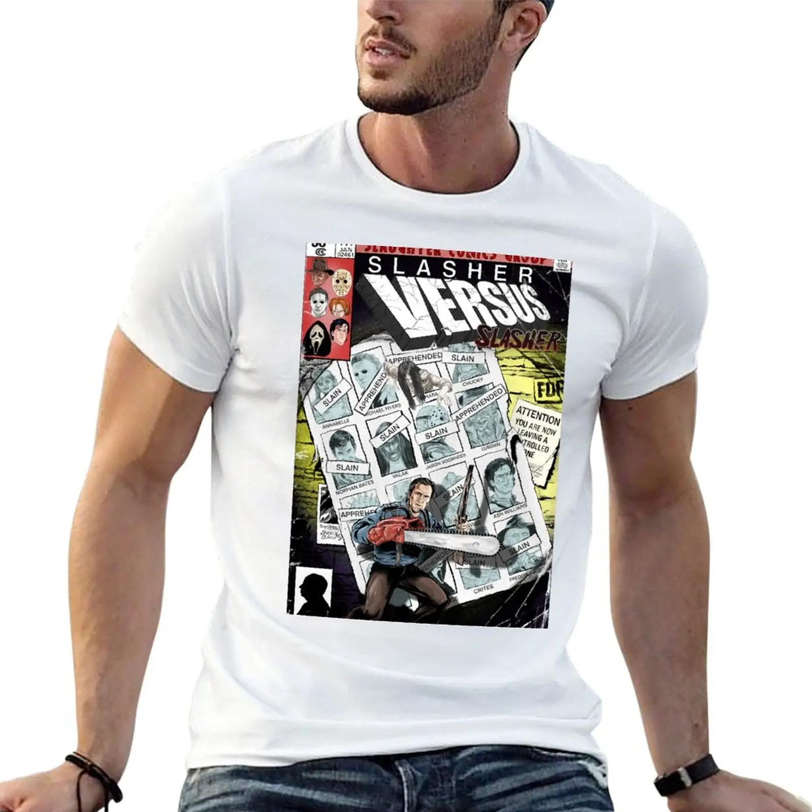 غطاء تي يوم كبير الحجم قميص رجل أنيمي سلاش! قمصان القمصان القطنية تي شيرت - تي شيرت المستقبل سلاشر t VS رجل فاخر