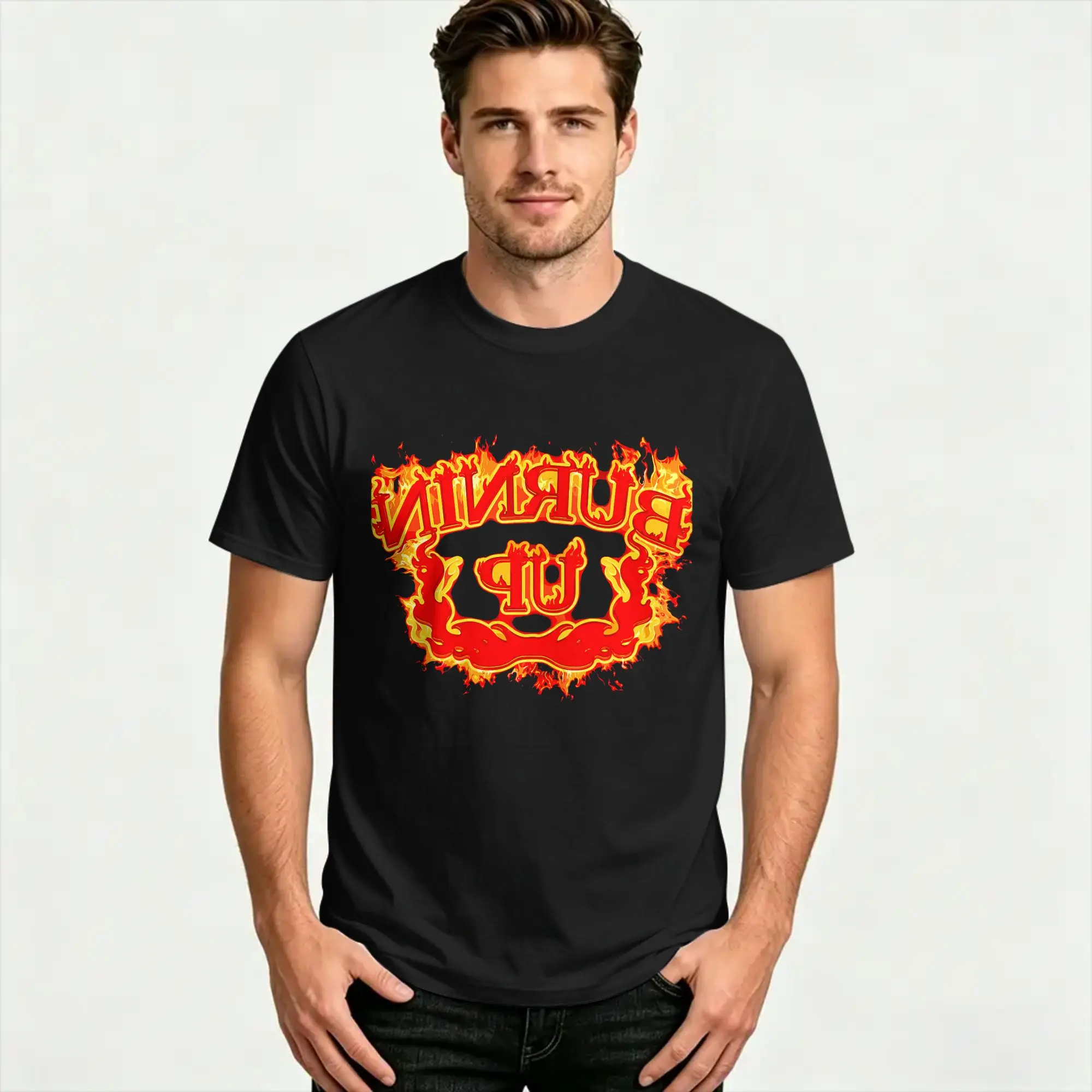 Streetwear T Shirt Summer Burnin Up Vintage Flames Hippie T Shirts  Cotton Tee Shirt for Men's Y2K Basic Short Sleeve Tops