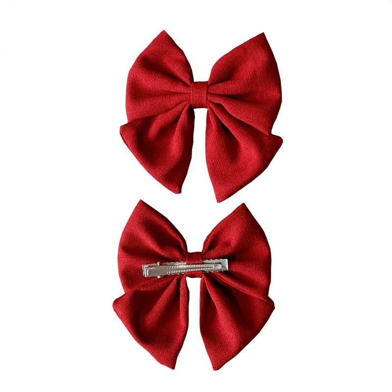 2PCS 4.3Inch Solid Grosgrain Ribbon Hair Bows Boutique Hair Clip For Girls Hairgrips New Headwear Kids Hair Accessories Gift