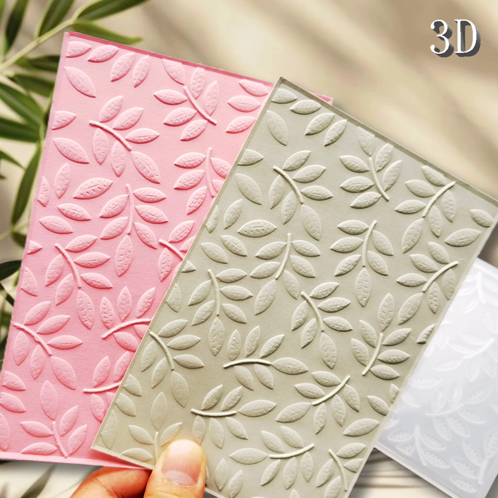 1pc Leaf Pattern Theme Design 3D Folder White Plastic, Texture Stamp, Vintage Fabric Pattern Embossing Template, DIY Handicrafts