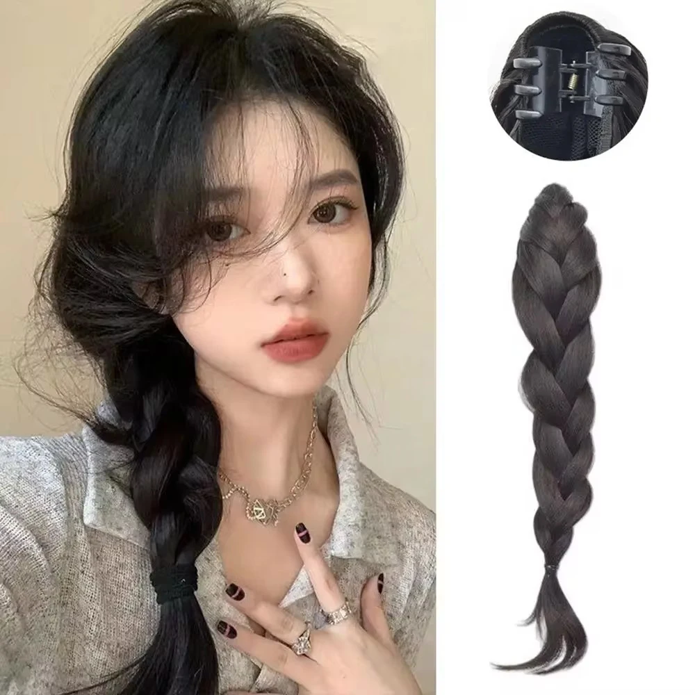 Extensiones de Cabello sintético para mujer, coleta trenzada con Clip de garra, 18 pulgadas