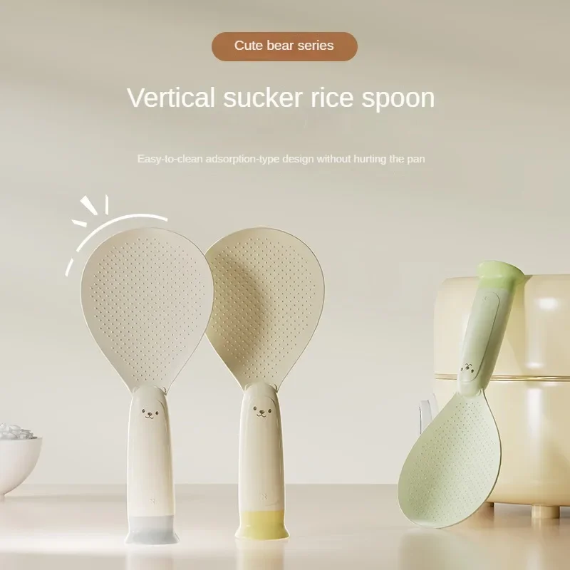 

New Suction Cup Rice Spoon Can Stand Up and Not Stick To Rice Making and Rice Serving Heat-resistant Standing Spoon