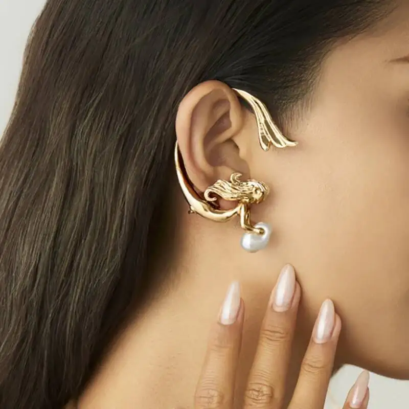 

Ingemark ​1PC Punk exquisite mermaid Imitation pearl Ear Cuff Earrings Women Vintage Piercing Clip Earring Halloween Jewelry