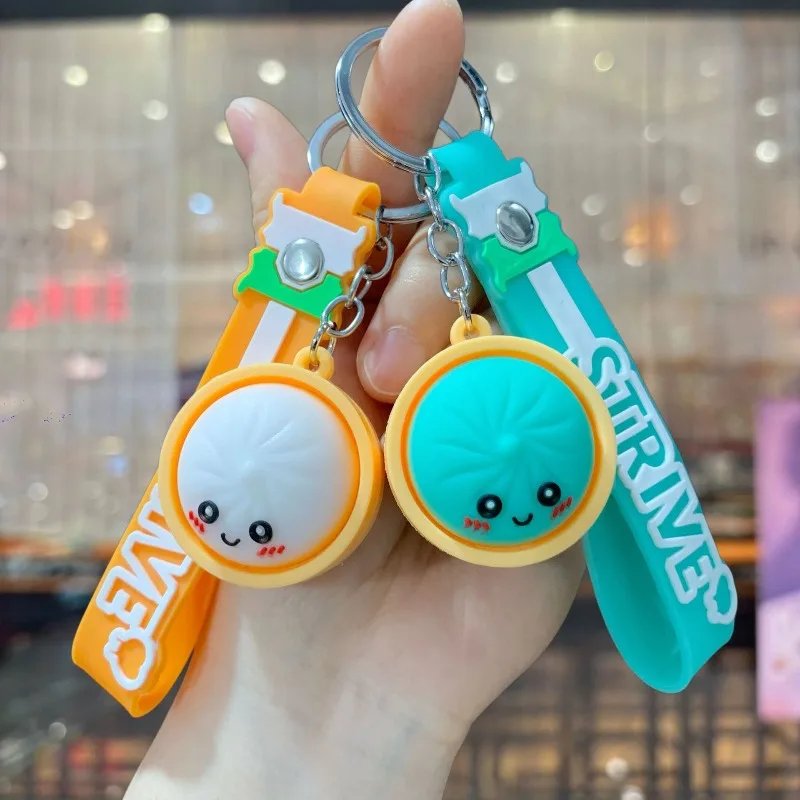 Kawaii 3D Soft Squishy Dumpling & Baozi Steamer Keychains Bag Pendant Car Key Ring Birthday Party Wedding Mini Favors for Guests