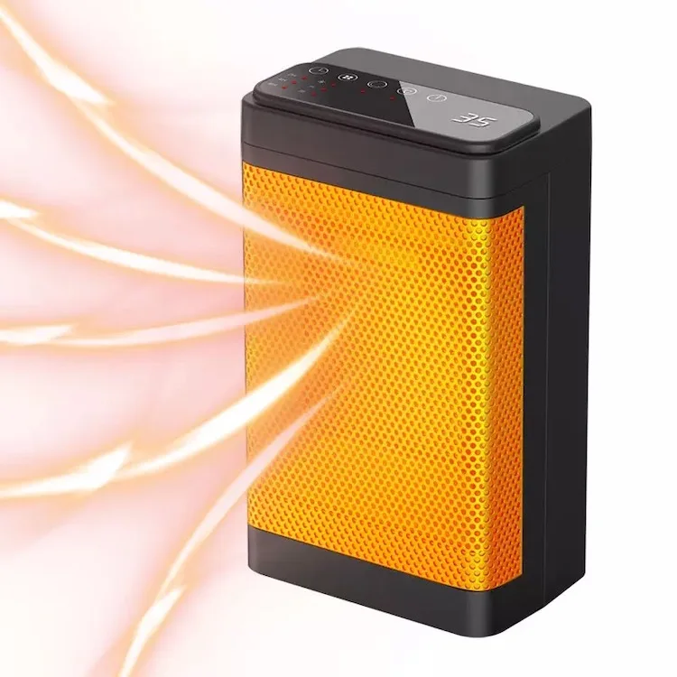 Calentador Eléctrico Portátil de Cerámica PCT de 1500W, con Termostato, Panel Táctil LED, Silencioso y Seguro, Tipo Chimenea