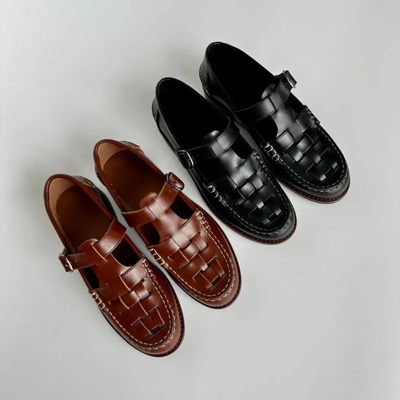 

Anti-slip and Wear-resistant Rubber Sole Top-stitched Cowhide Loafers black Shoes