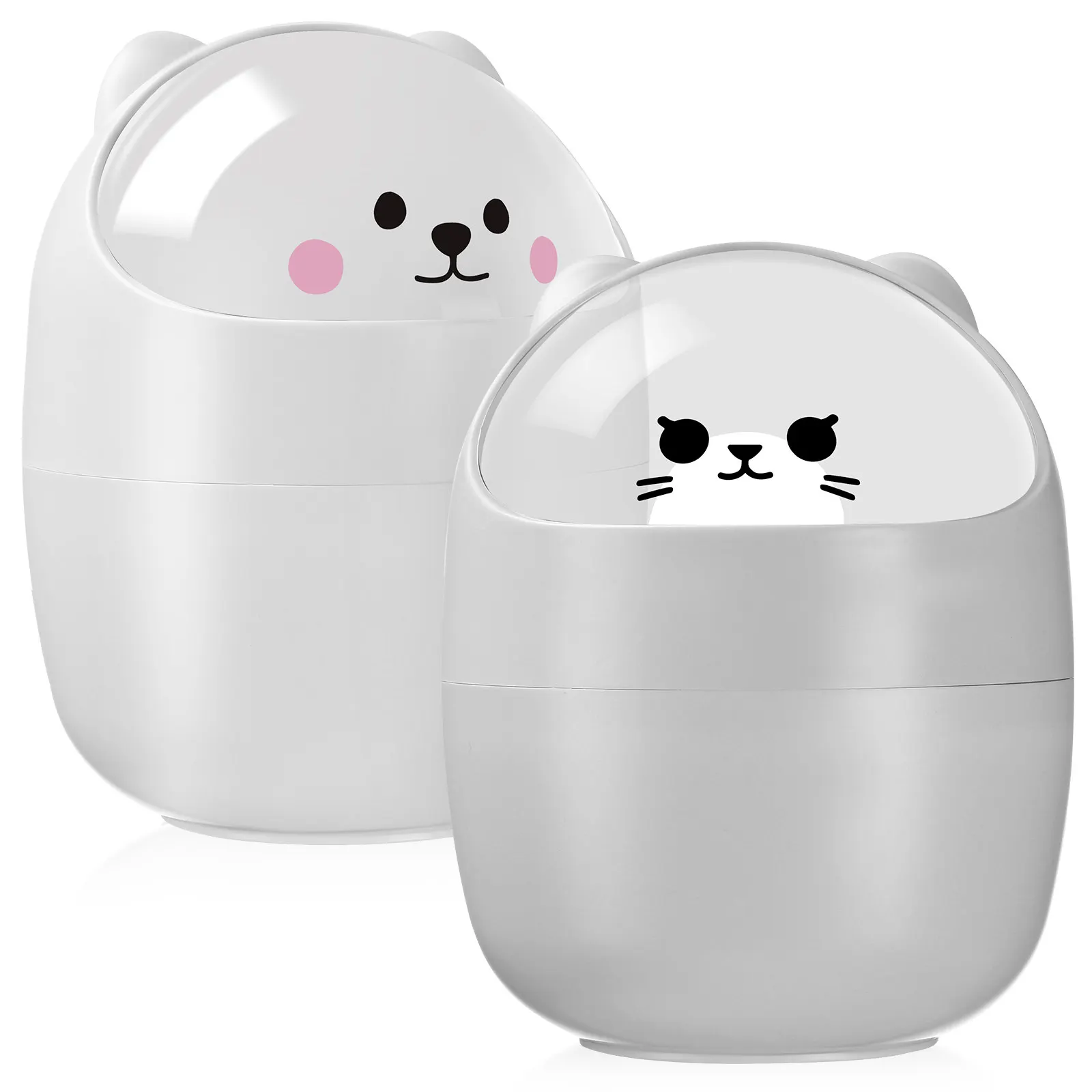 2Pcs Mini Cat Trash Bin Desktop Trash Can with Lid Small Space Saving Adorable Design Thickened Shell for Desk Vanity Top