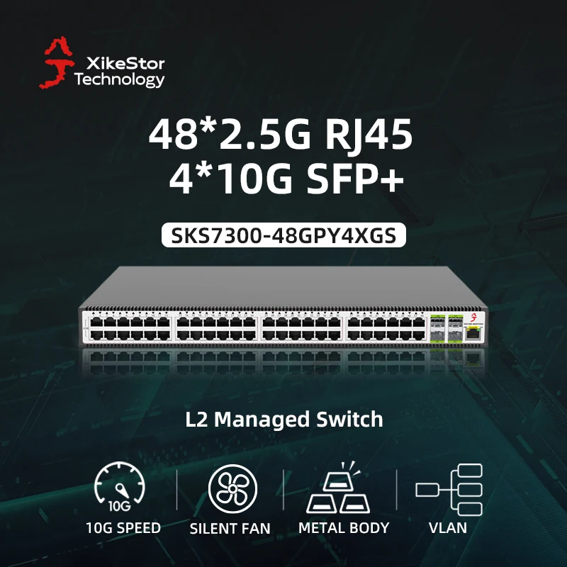 XikeStor 2.5G L2 Managed 48 Ports 2.5G RJ45 4 Ports 10G SFP+ Ethernet WEB/CLI Management Support VLAN/Port Aggregation