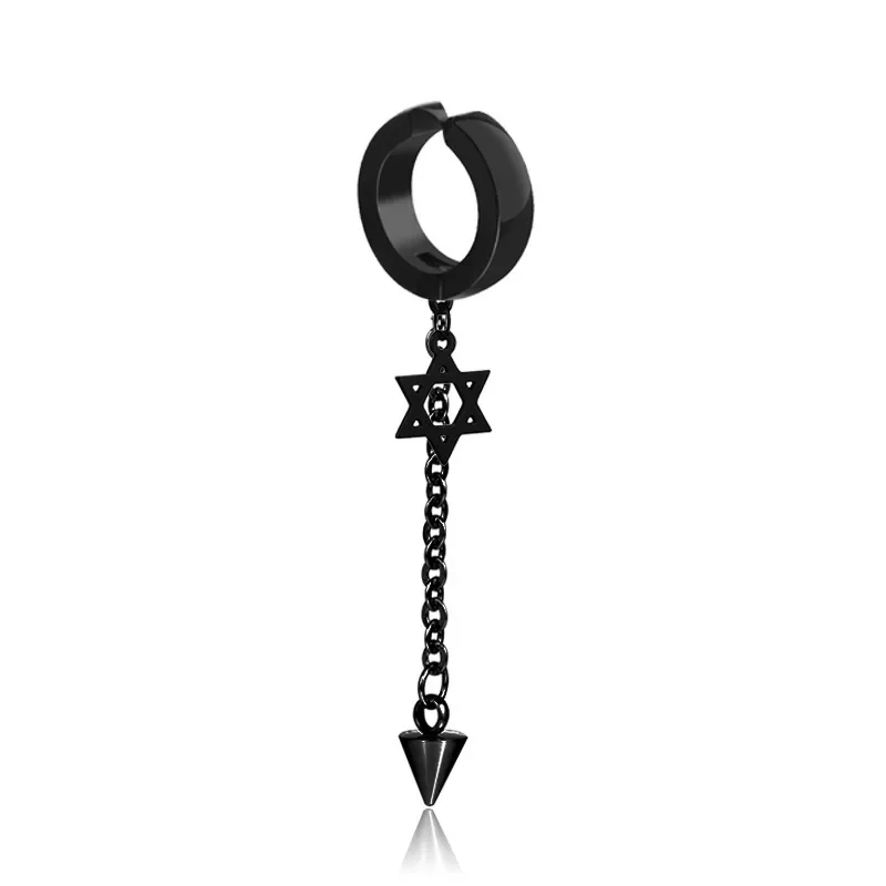 1 Pc Men Vintage Punk No Allergic Titanium Steel Stud Earring Six Star Earrings Tassel Hexameron Earrings Fashion Accessories