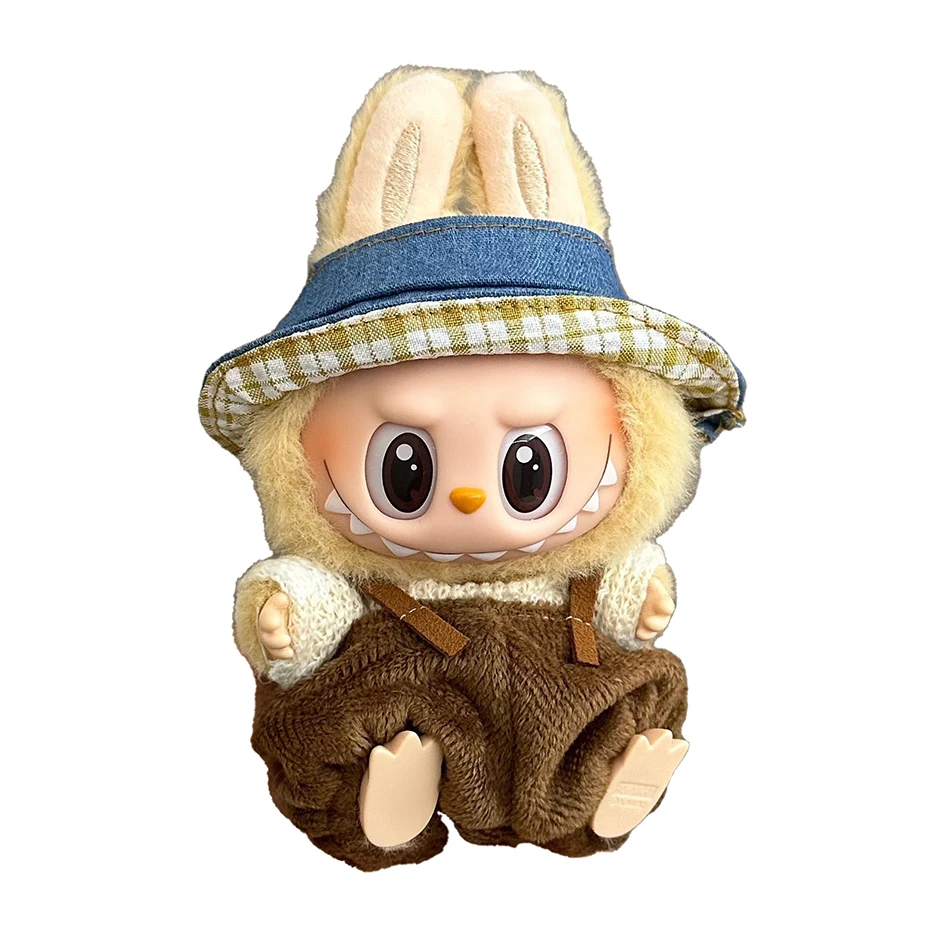 17cm Plush Doll Clothes Accessories For Exo Labubu Ldol Mini Doll Corduroy Korea Kpop Overalls T-shirt Clothing Outfit Gift