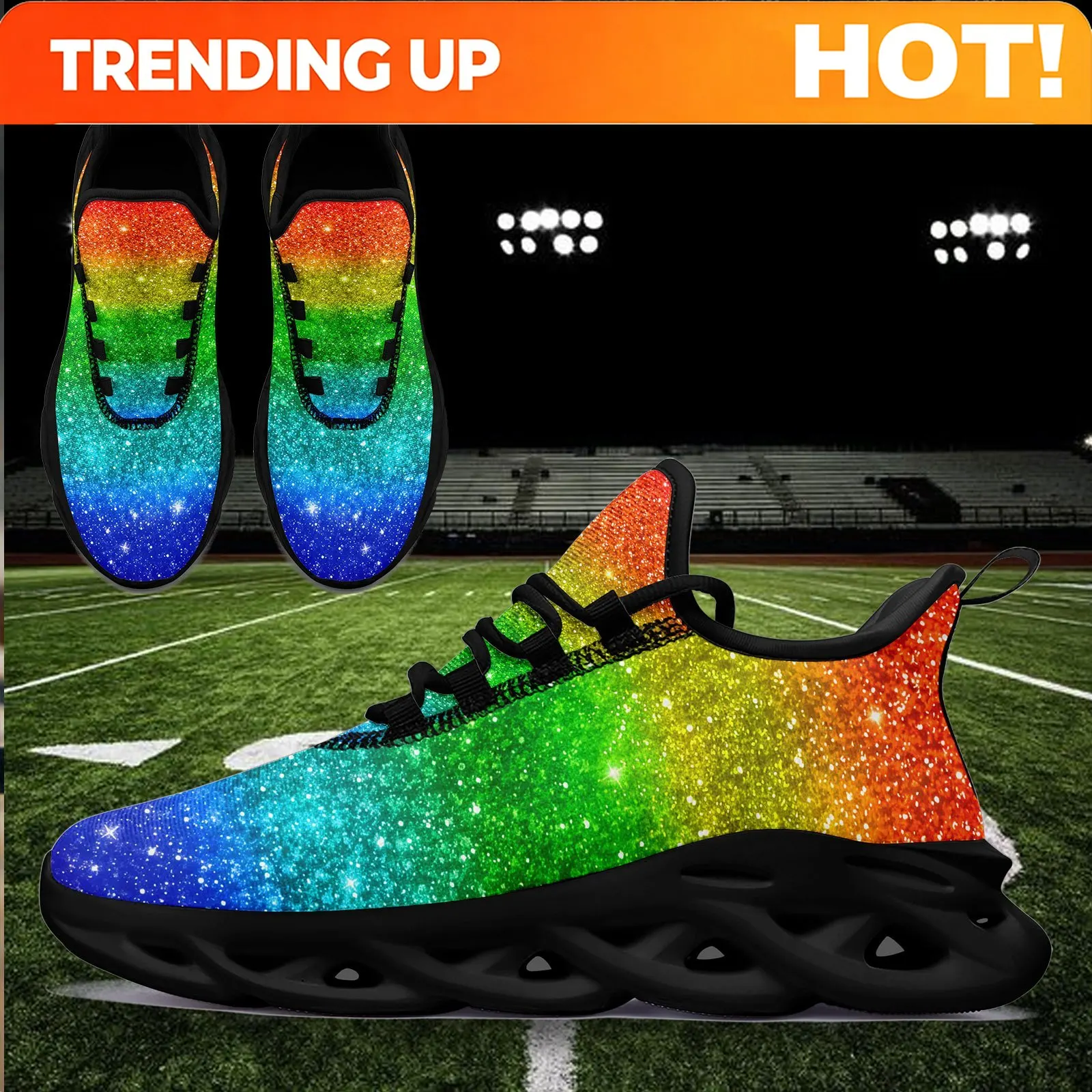 Customization Men's Lightweight Rainbow - Glitter Print Casual Shoes, Comfortable And Breathable For Daily Wear, Outdoor Activit