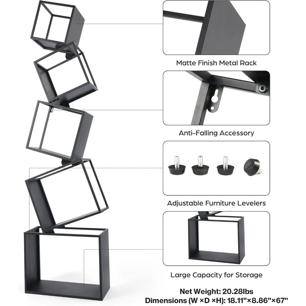 Estante de armazenamento para biblioteca, estante moderna, 5-camada, Design irregular, CD, Livro, Decoração para casa