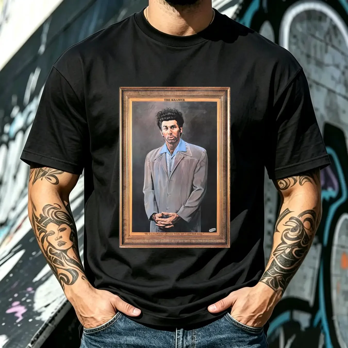 washed T Shirt Seinfeld Kramer Portrait Men's Regular Fit vintage Washed fashion Unisex streetwear graphic Soft Casual Stylish