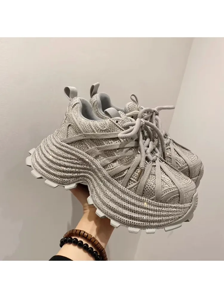 

New niche runway heavy studded lace-up platform [7cm] dad shoes ins dad shoes for women