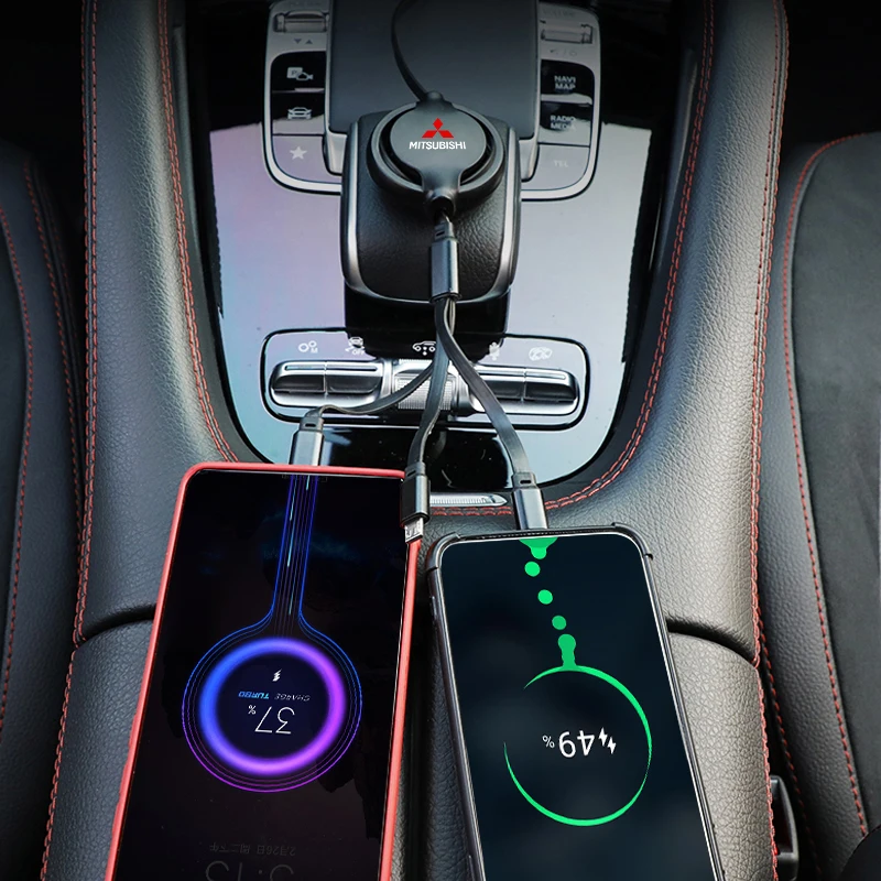 Cable USB 3 en 1 para coche, Cable de carga rápida Micro USB tipo C para Mitsubishi Pajero Sport Outlander ASX Lancer