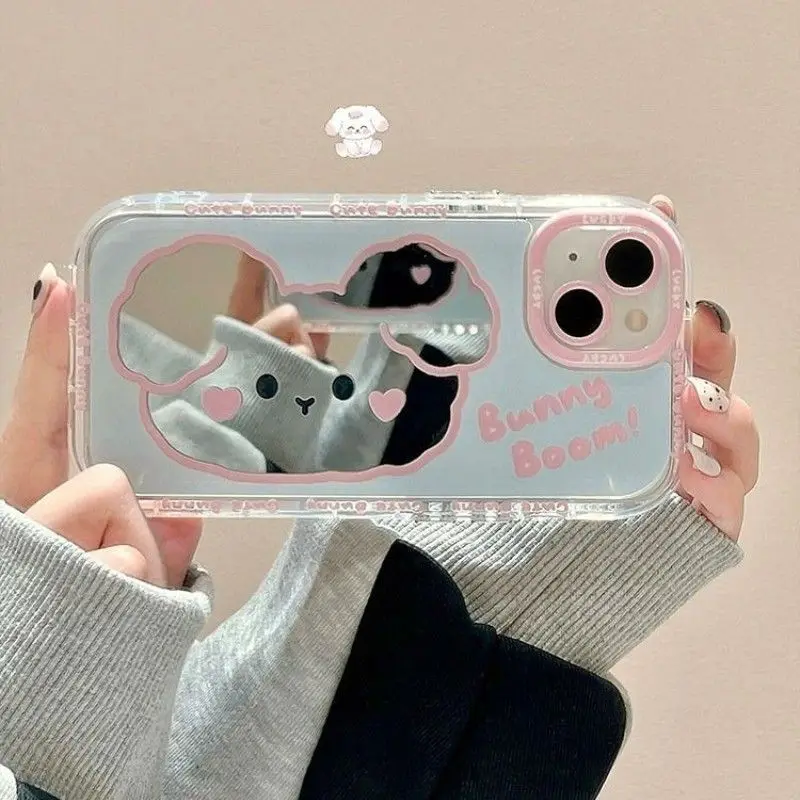 Lovely Horizontal Puppy Mirror Pet Phone Case For IPhone 16 15 14 13 12 11 Pro Max Xs XR 7 8 Plus Air Cushion Anti Fall Cover