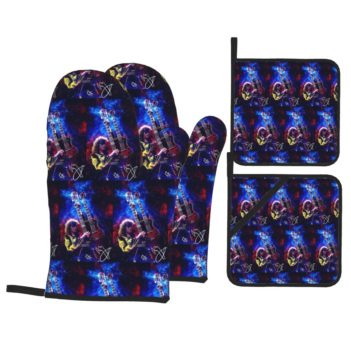 Legend Jimmy-Page Oven Mitts and Pot Holder Sets of 4 for Baking Kitchen Cooking Grilling Resistant Non-Slip Gloves
