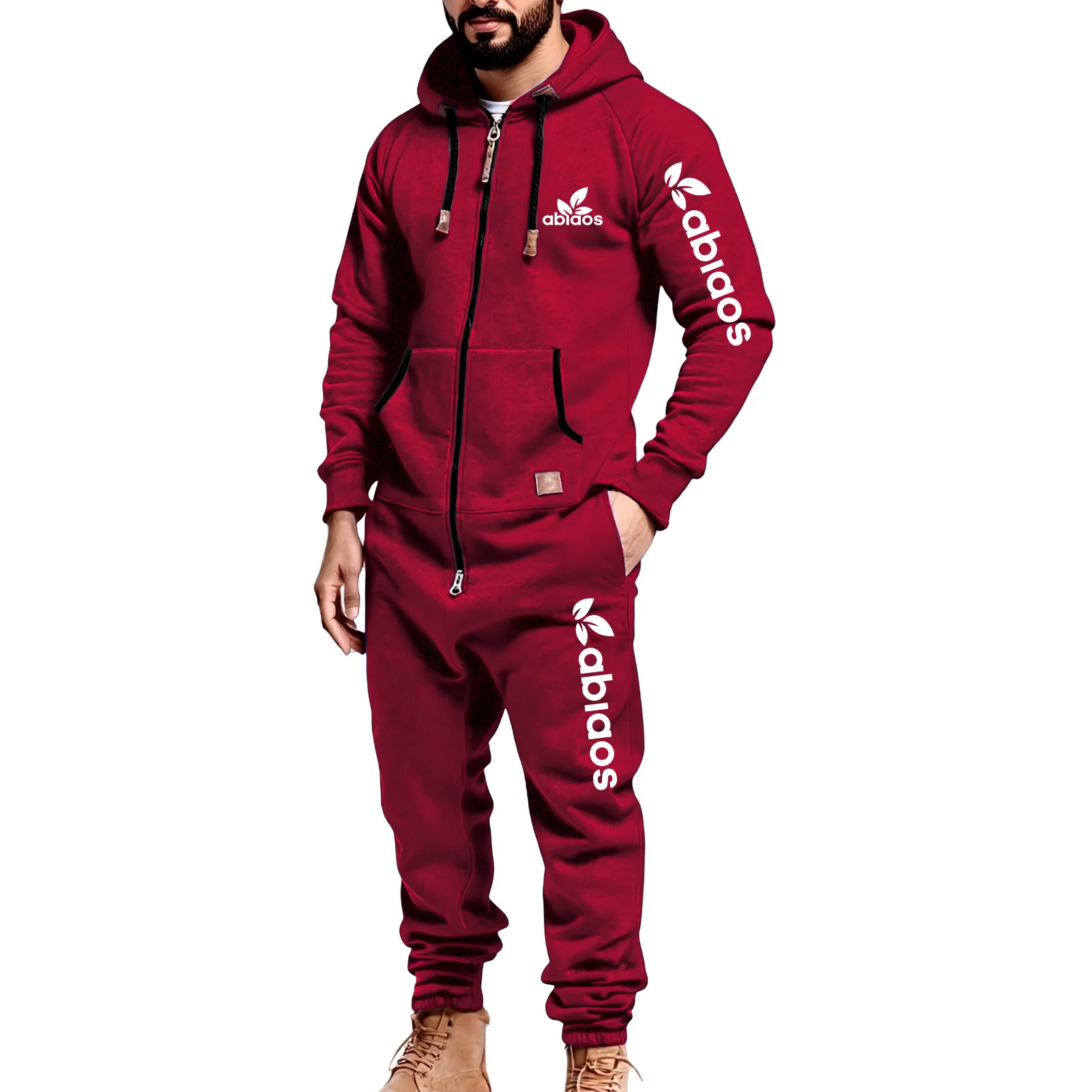 新しいメンズ秋冬ファッション高品質プリントフード付きジャンプスーツ、カジュアルなアウトドアウェア用の暖かいジッパーポケット