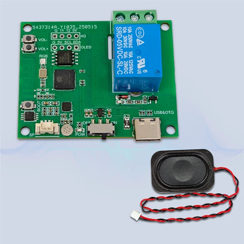 

Интерфейс ABGI-TYPE-C ESP32-AI, односторонний релейный модуль голосового управления, реле распознавания голоса, встроенный микрофон, усилитель, динамик