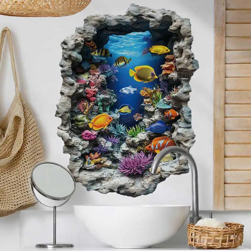 Tropischer Ozeanfisch-Aquarium-Hintergrund, Korallenrot, Wandaufkleber für die Unterwelt, Kindergarten, Badezimmer, Wohnzimmer AA137