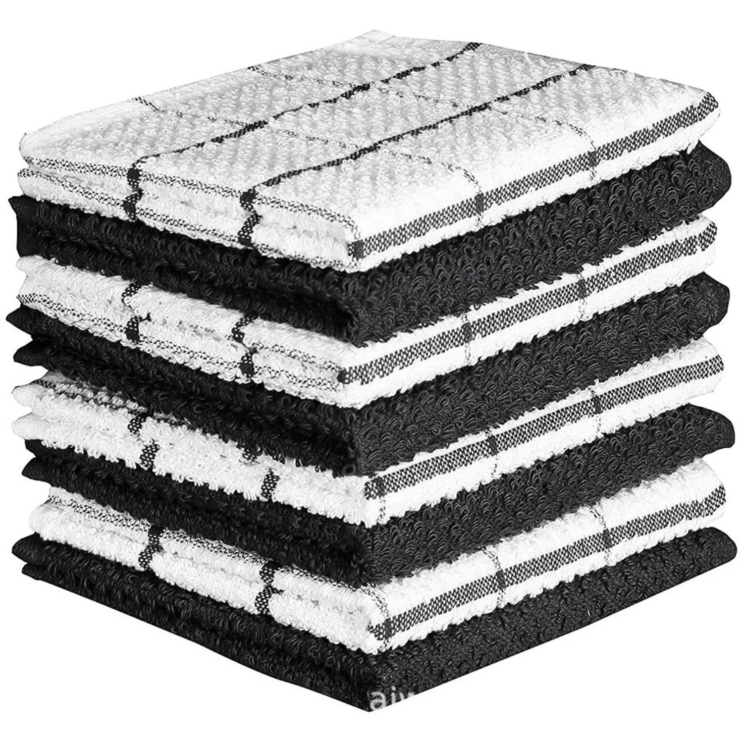 

PLGEBR 8-Pack Cotton Waffle Weave Stripe Dish Cloths - Super Soft, Absorbent Towels & Rags, 12x12 Inches