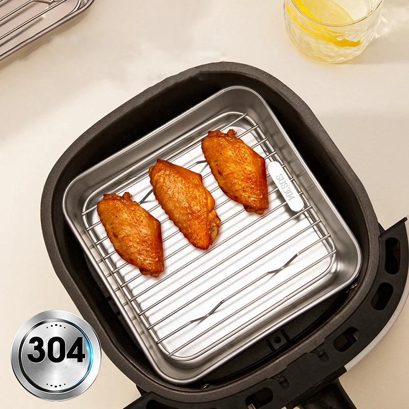 Square Air Fryer Accessories 304 Stainless Steel Airfryer Grill Rack And Oven Baking Pan For Cosori/Ninja/Foodi Cooking Basket