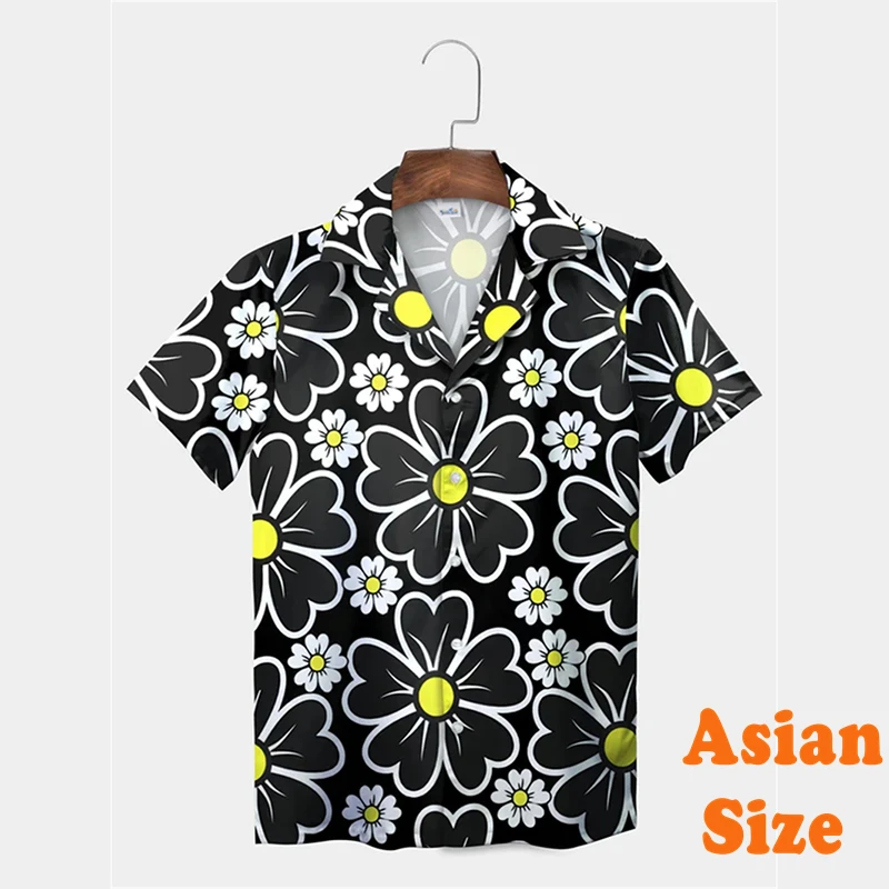 Vintage Daisy Print Hawaii Shirt For Men And Women Colorful Flower Graphic Short Sleeve Shirts Casual Daily Striped Blouse 2025