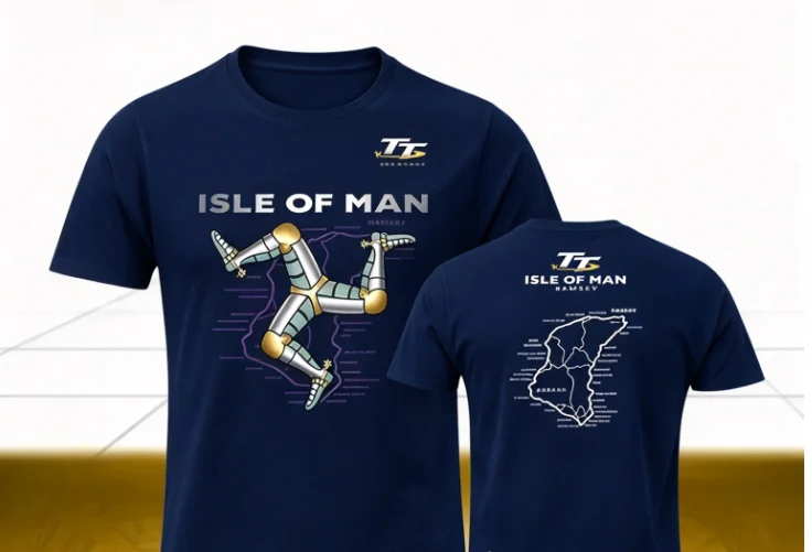 2026 new Front Emblem & Back Racing Track Map Print Men T-shirt Biker Graphic Oversized Cotton Short Sleeve Tee