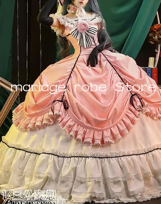 Vestido de noite vitoriano princesa, arco plissado, espartilho com renda floral, vestidos Lolita, roupa de baile de Halloween, rosa, branco, 2025