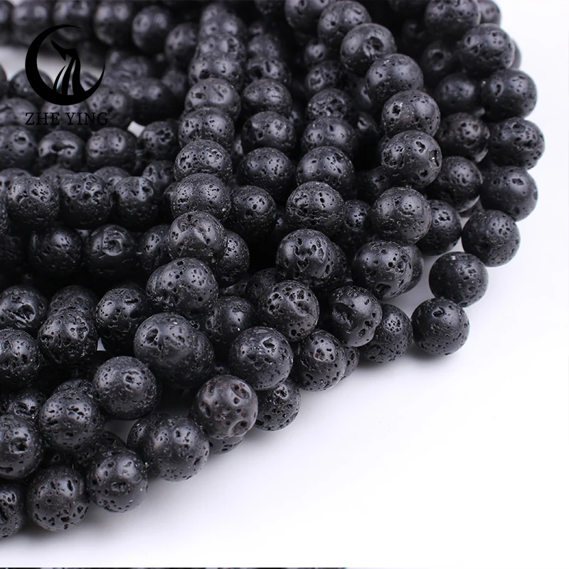 Zhe Ying Natural Lava Stone Beads Round Loose Cheap Beads for Jewelry Making Diy Bracelet Accessories Strand 15\'\'