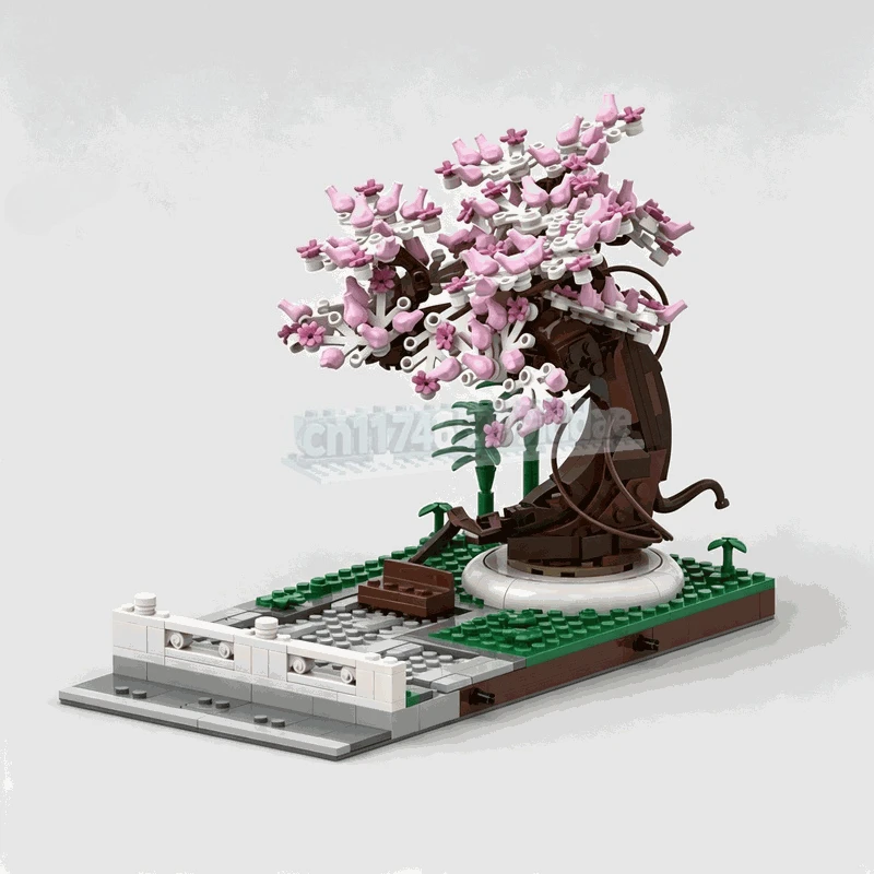 511PCS Bonsai Cherry Blossom Tree Add On MOC Creative Botanical Garden Model Custom Puzzle DIY Assembly Brick Toy Popular Gift