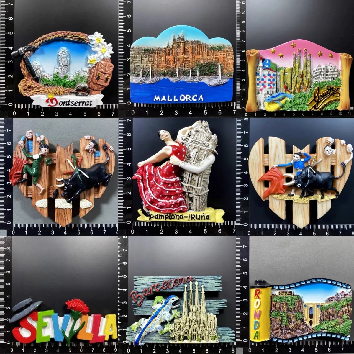 Imán de Resina 3D de España, Recuerdo de Viaje con Lugares Emblemáticos como Barcelona, Sevilla y Ronda, Decoración para el Hogar