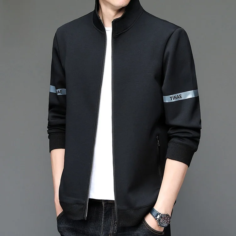

Мужская толстовка-кардиган на молнии, черная, повседневная, модная, весенняя новинка, удобная, с длинным рукавом, из смесового полиэстера