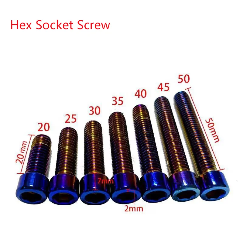 Screw M5 M6 M8 M10x10/15/20/25/30/35/40/45/50/55mm 201 Hex Hexagon Socket Screws Alloy Steel Titanium Plating Gold Screw Length