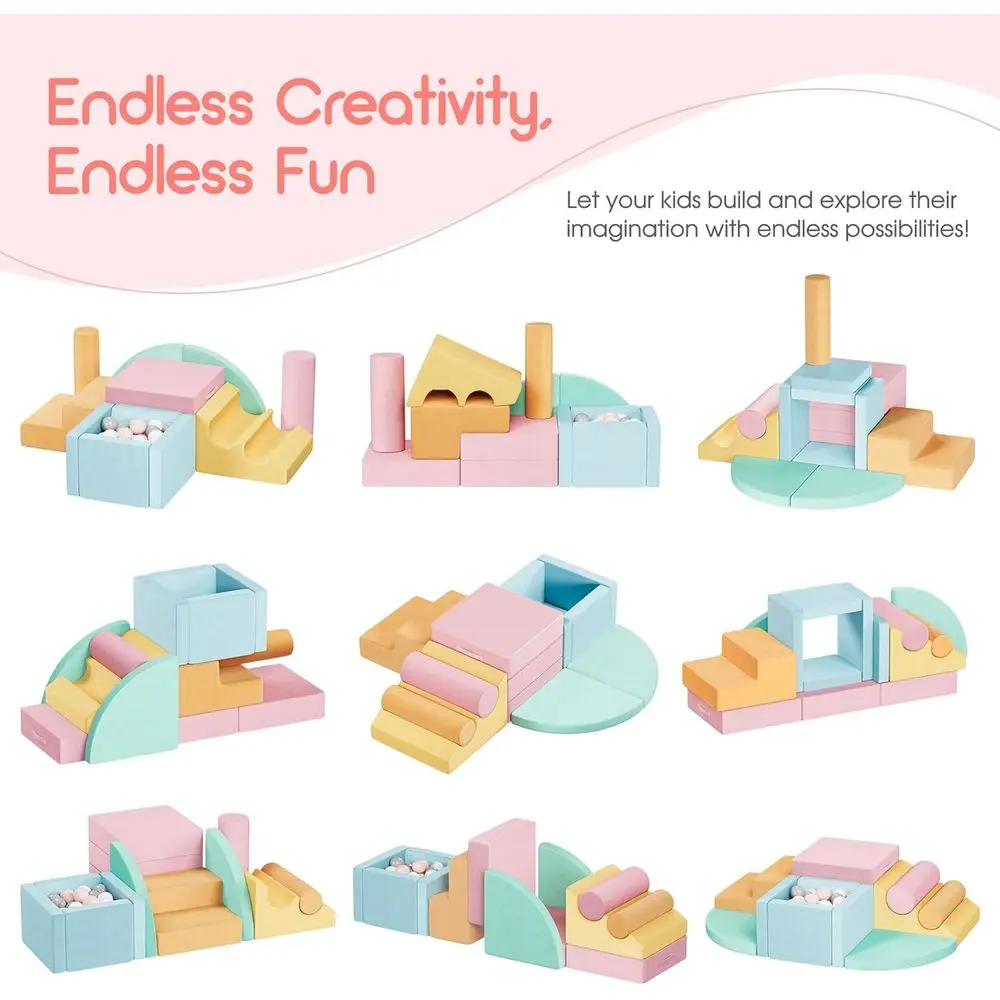 12-teilige Schaumstoff-Kletterblöcke für Kleinkinder mit Bällebad, sicheres weiches Spiel-Fitnessstudio-Set für Kinder, Indoor-Spielplatz zum Krabbeln und Motor S
