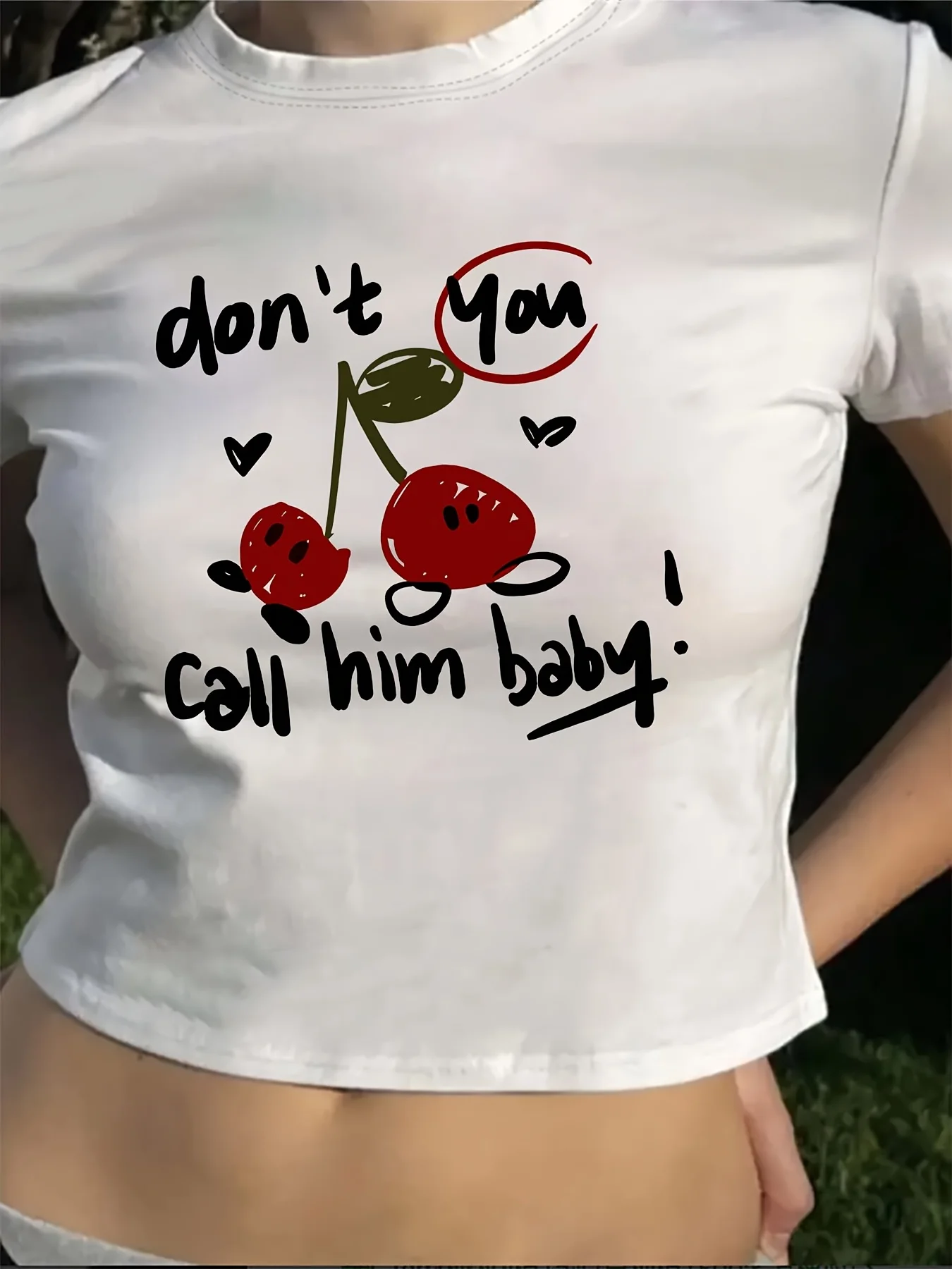 Vrolijke grafische letterprint ronde hals T-shirt mouw crop T-shirt voor lente zomer harajuku mouw casual esthetische kleding