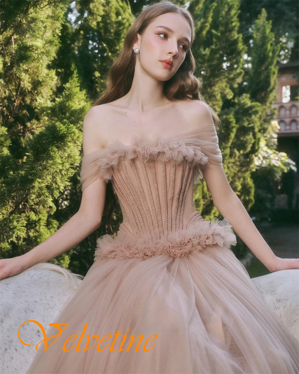 

Customized Elegant Tulle Boat Neck Evening Dress Exquisite Short Sleeves Prom Dresses Delicate Flowers Special Occasion Gowns