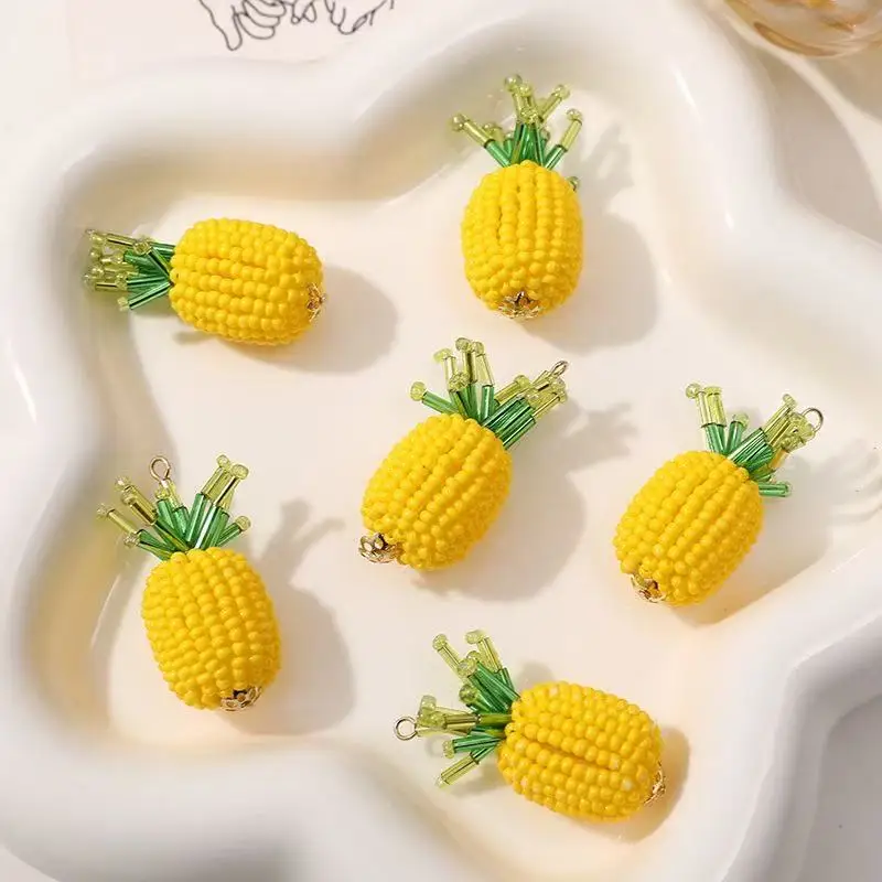 

34*17mm 10pcs\lot playful and cute yellow pineapple charm diy handmade vitality girl fruit necklace earrings bag pendant