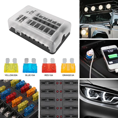 Imagen 2 del producto Fusible de cuchilla de 6/12 vías, soporte de caja de fusibles para barco y coche de 12-24V con cubierta de plástico para Panel de alimentación, accesorios para Camper RV