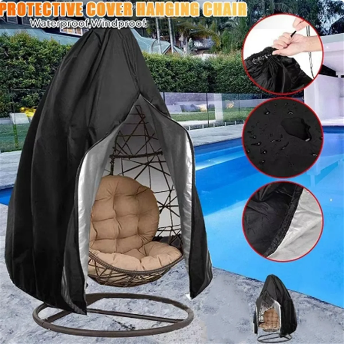 210D Oxford Egg Swing Chair Cover, Waterproof Sunproof Outdoor Protector