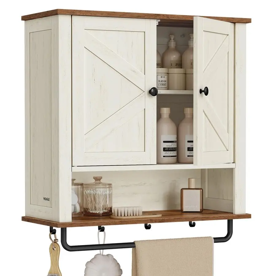 

LIRY Collection Bathroom Wall Cabinet, Farmhouse WallMounted Medicine Storage Cabinet with 2 Barn Doors, Adjustable Shelf, Towe